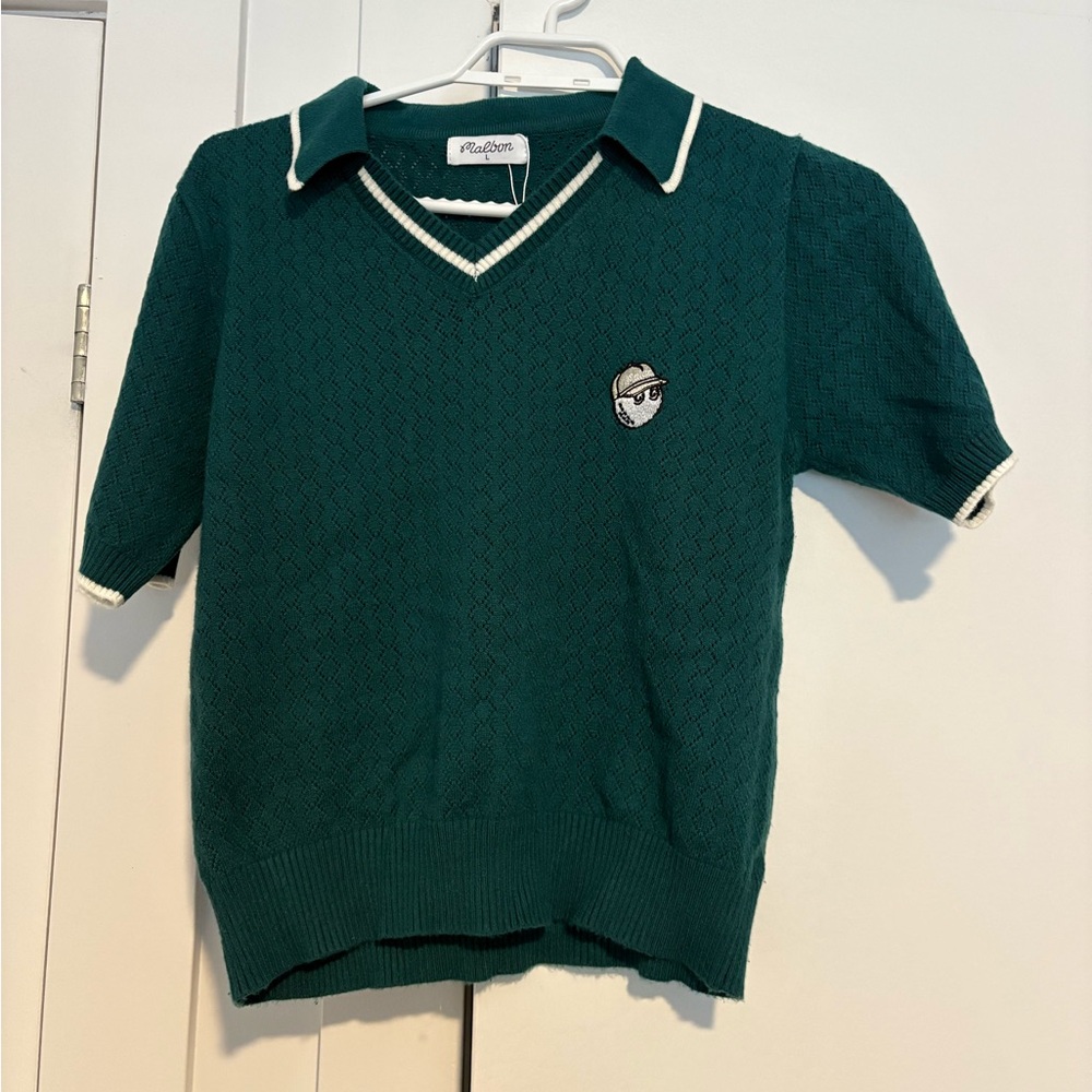 Malbon Pullover Knit Polo Top - Hunter Green with Contrast Trim - Masters Week!